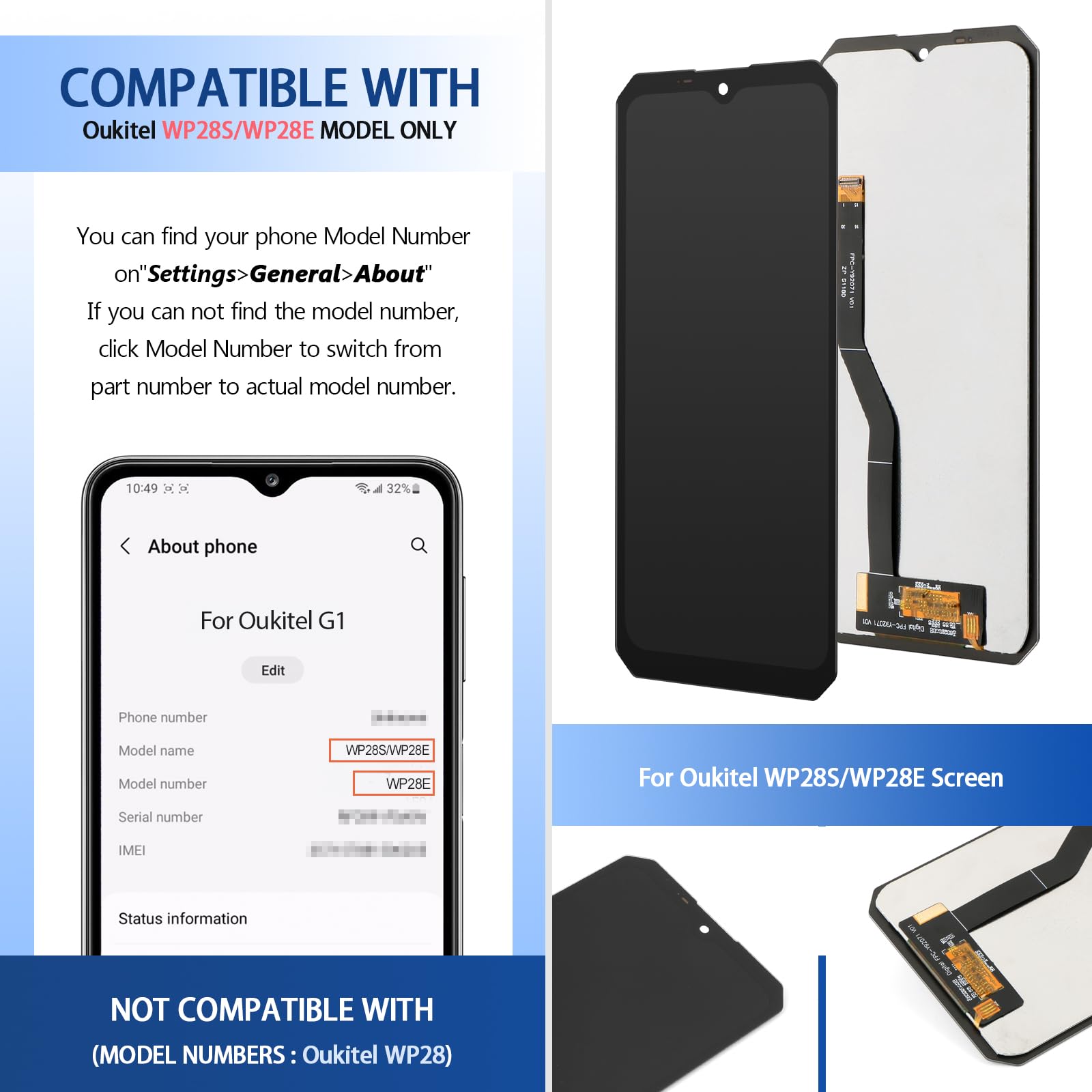 Schermo per Oukitel WP28S/WP28E Display Digitalizzatore Touch Screen LCD per Oukitel WP28S/WP28E Schermo LCD Display + Kit di Riparazione (Nero)