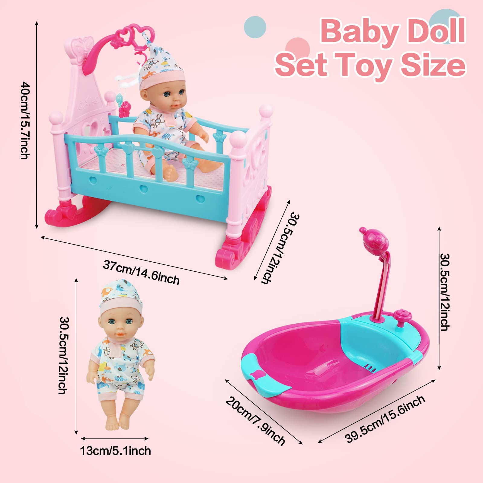 Cuna De Madera Para Muñecas Bebé | Set De Juego Simbólico Con Muñeca Y Ropa | Juguete Educativo