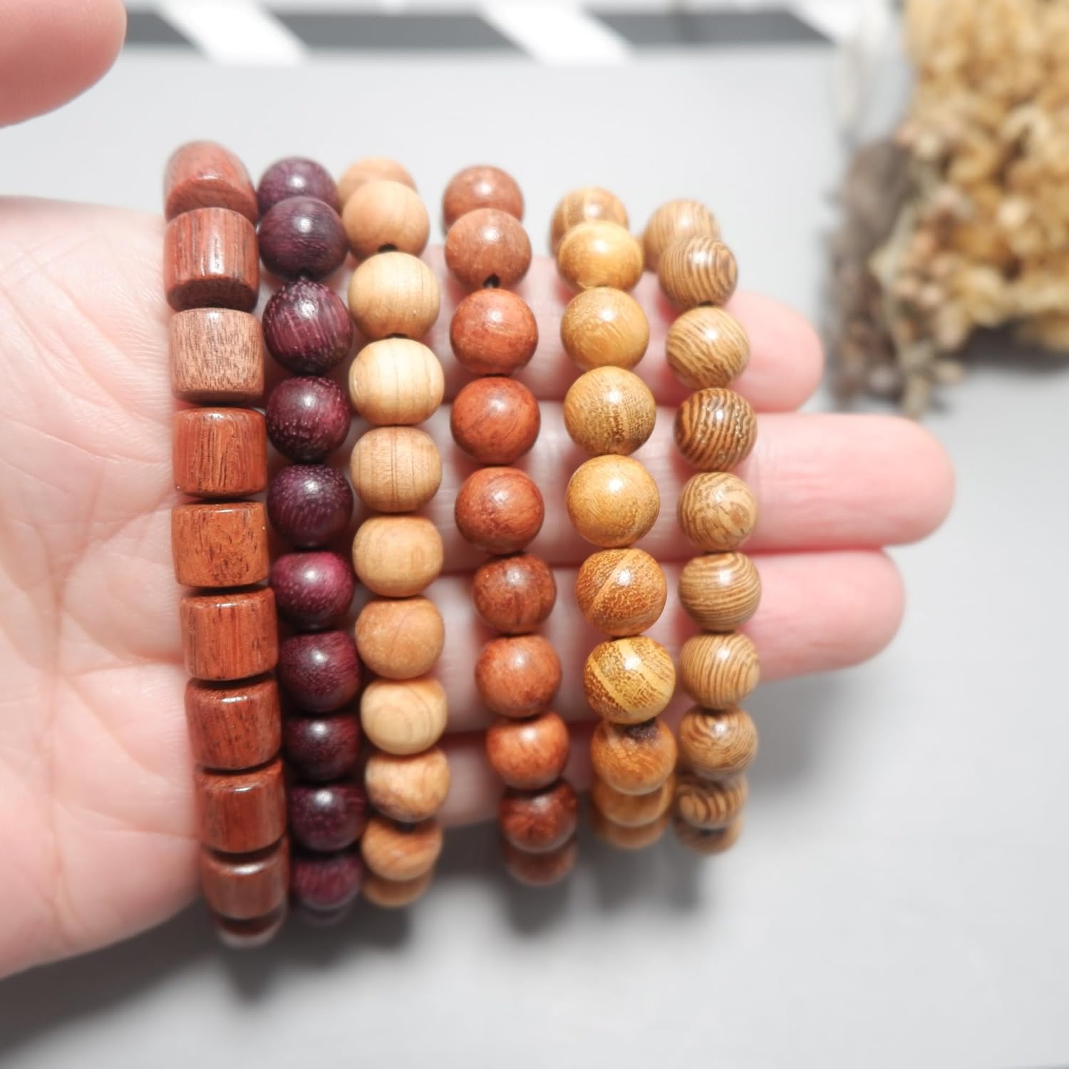 Wooden Beaded Bracelet Multi-Layered Stretch Bracelet for Men and Women Elastic Bracelet 6pcs - Image 4