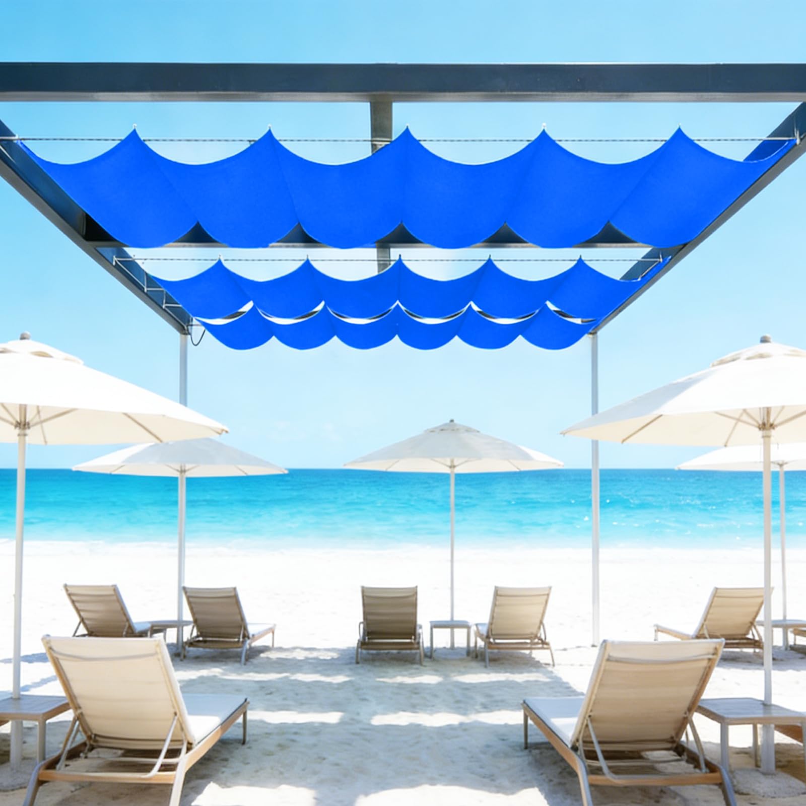 Sun Shade Sail Retractable Wave,Waterproof Windproof 98% UV Retractable Wave Awning,for Outdoor Patio Garden Yard Backyard,With free rope-Sapphireblue||60x550cm — image 1