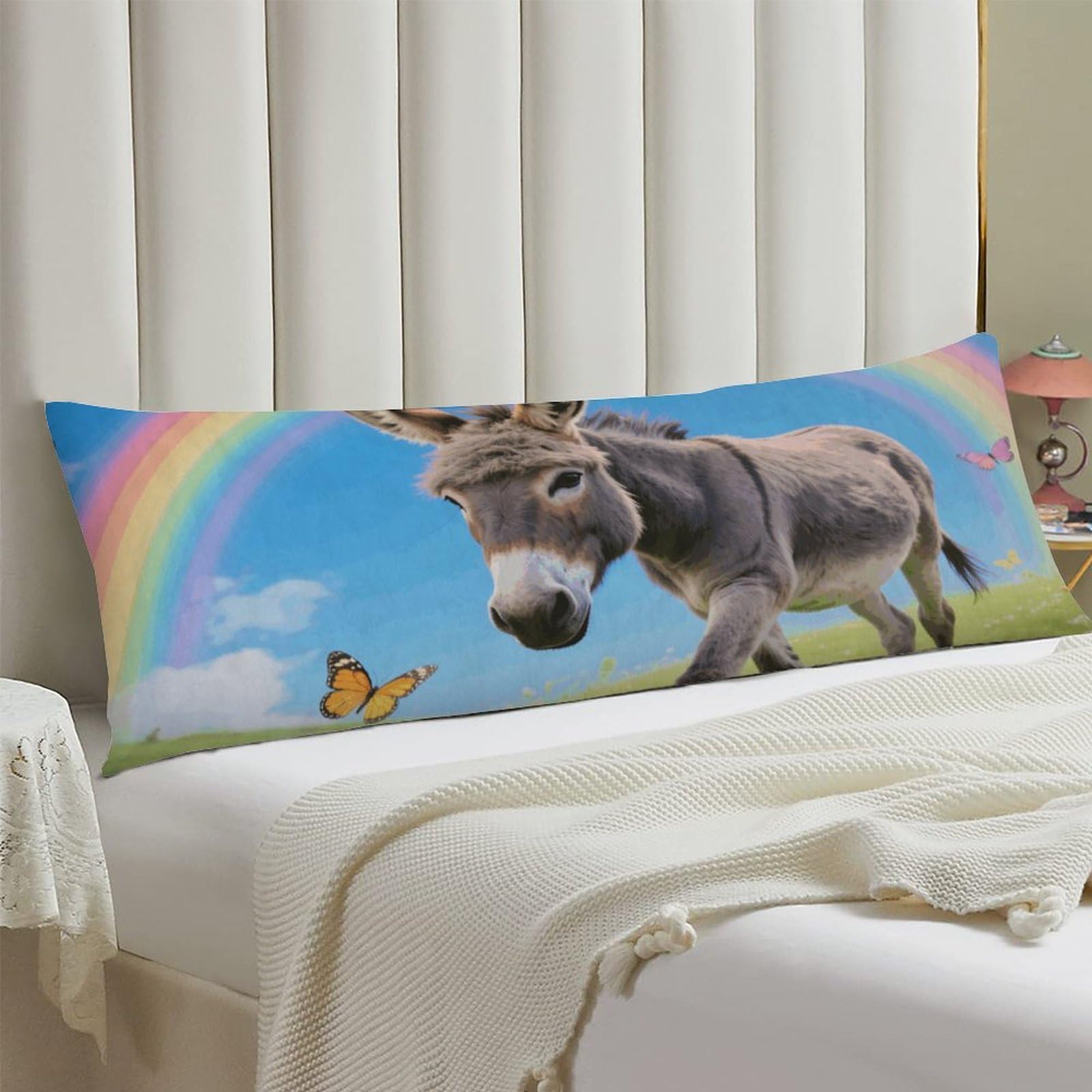 Body Pillow Cover 20x54 Long Pillow Case with Invisible Zipper Breathable Microfiber Donkey & Butterflies (Rainbow) Pillowcase Soft Cozy Protector for Bedroom Couch Sofa Bed Home Decor All Seasons