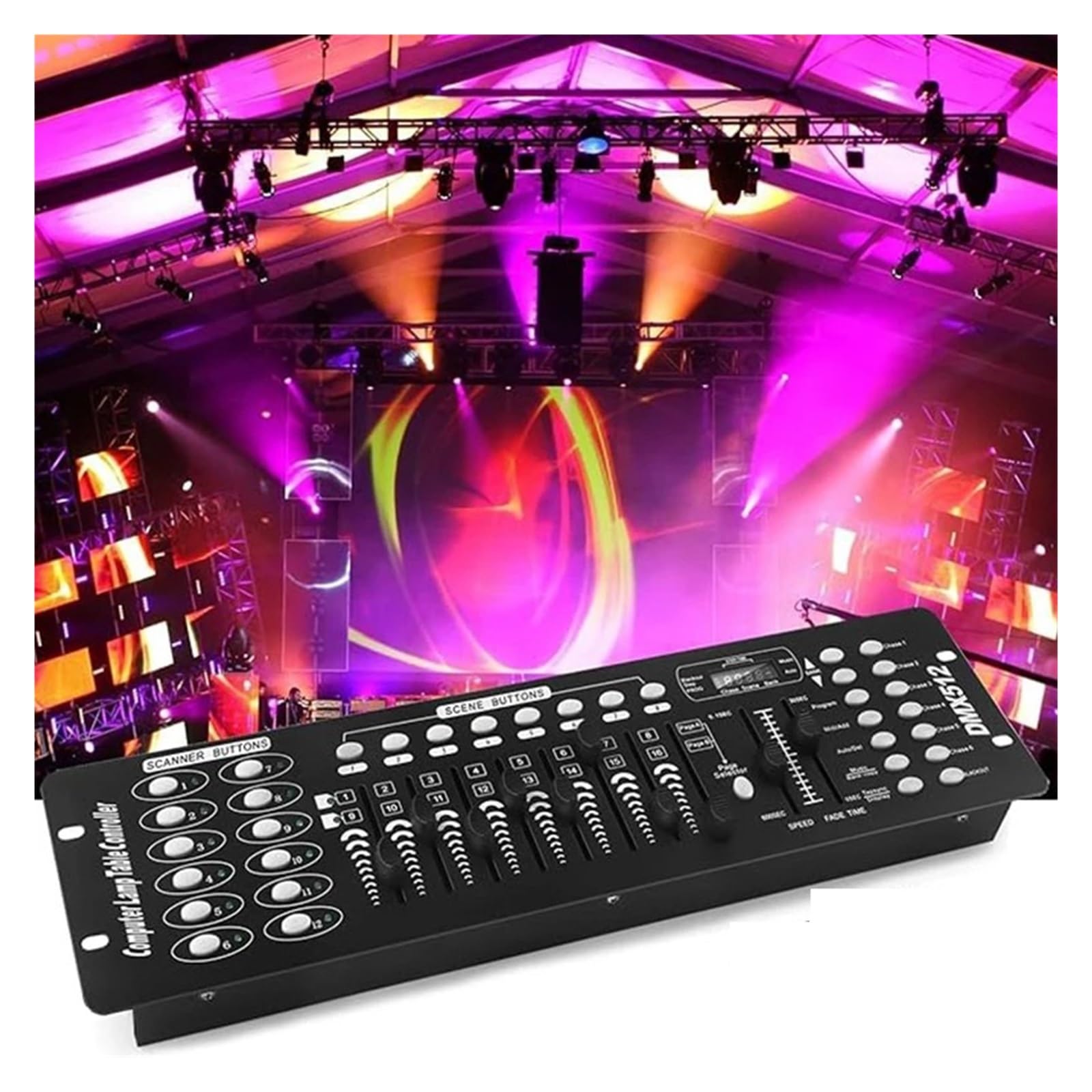 Controlador DMX, Consola negra de 100-240 V CA con operador DMX y MIDI, controlador iluminación 192 canales for conciertos en, s, DJs clubes