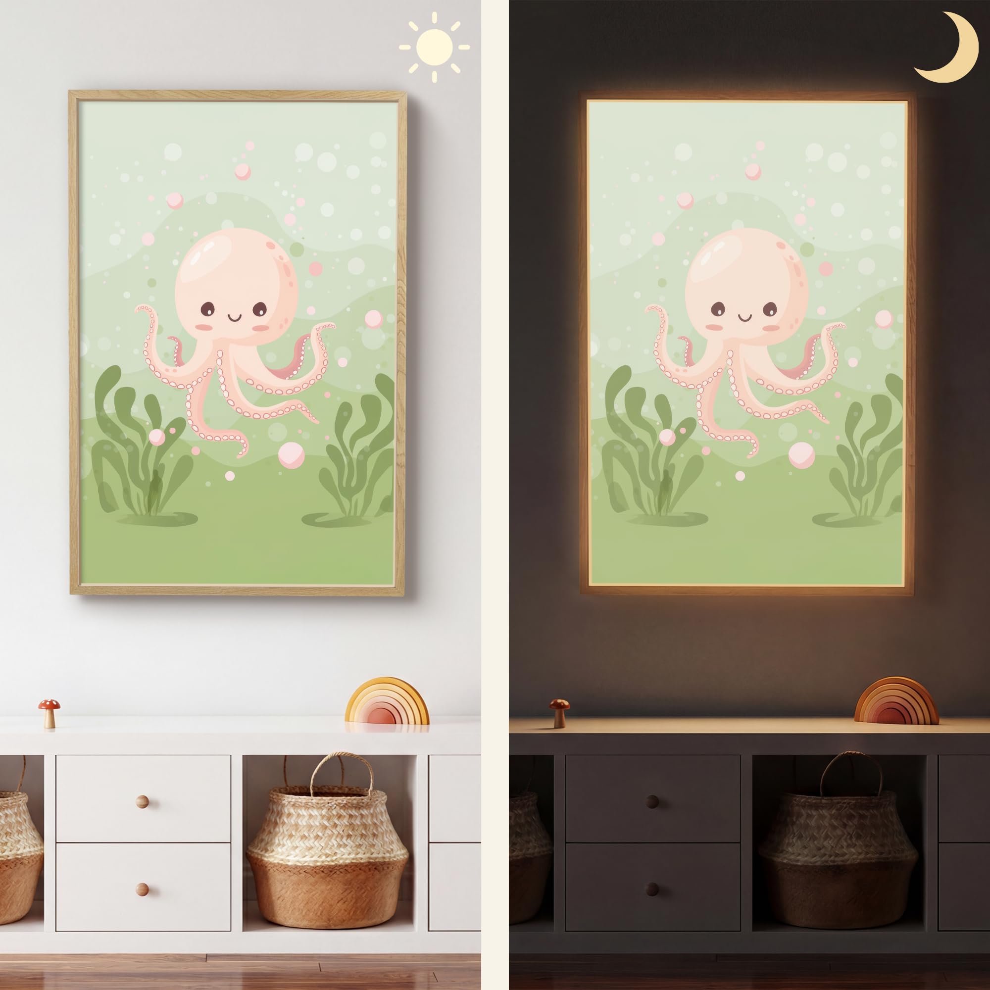 Kinder Nachtlicht 60x90 cm Tischlampe Kinderzimmer Kids Night Light Nachtlampe Baby Schlaflicht Licht Oktopus - Meerestiere - Grün - Unterwasser