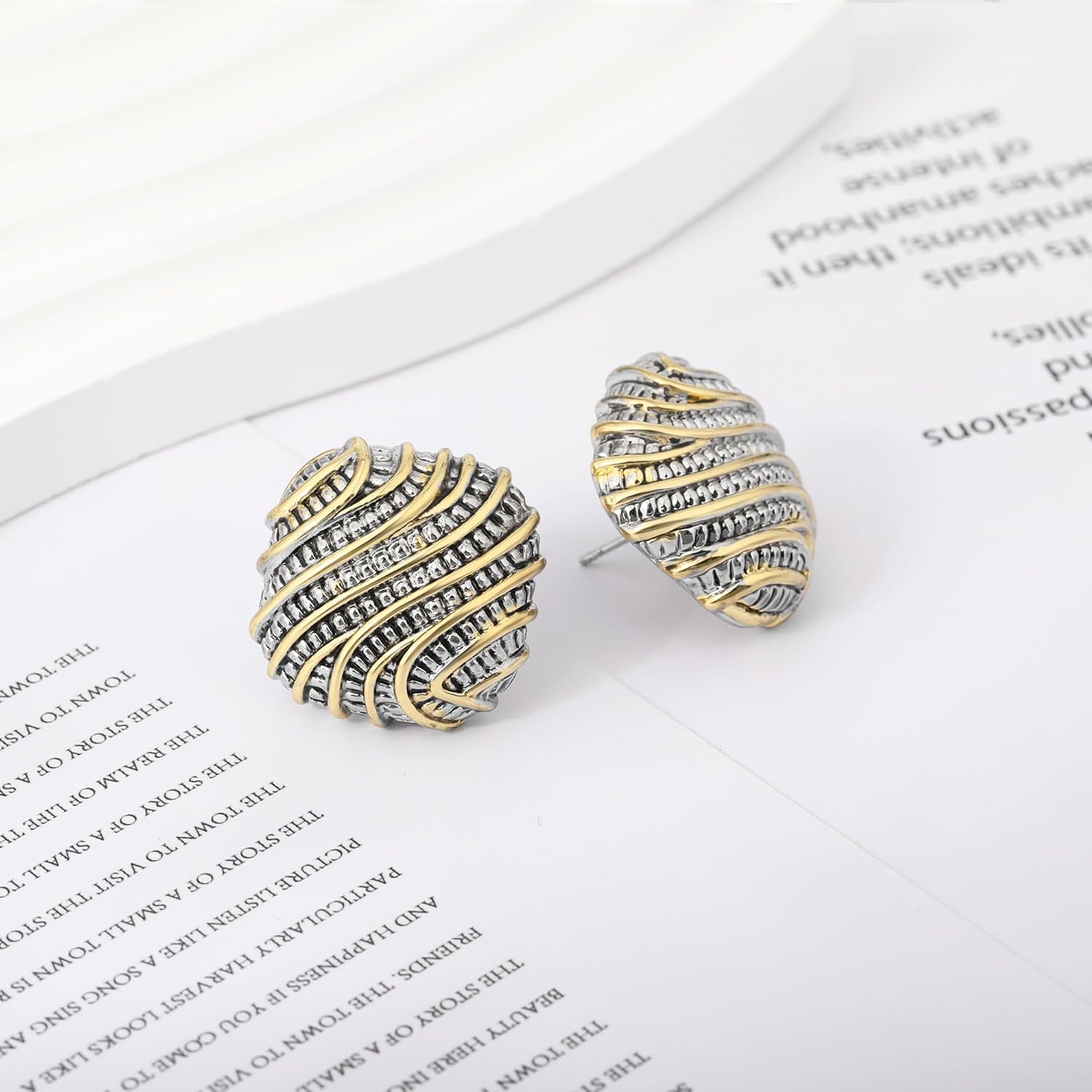 14k Gold Silver Earrings for Women, Crossover Half Hoop Earrings Two Tone Twisted Stud Lightweight Statement Earrings Jewelry - Image 5