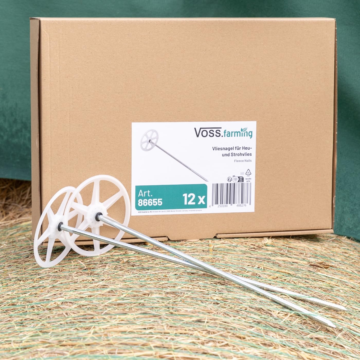 VOSS.farming 12x Vliesnagel 33cm, Befestigung für Heuvlies, Strohvlies, Abdeckvlies, mit Kunststoffscheibe, verzinkt