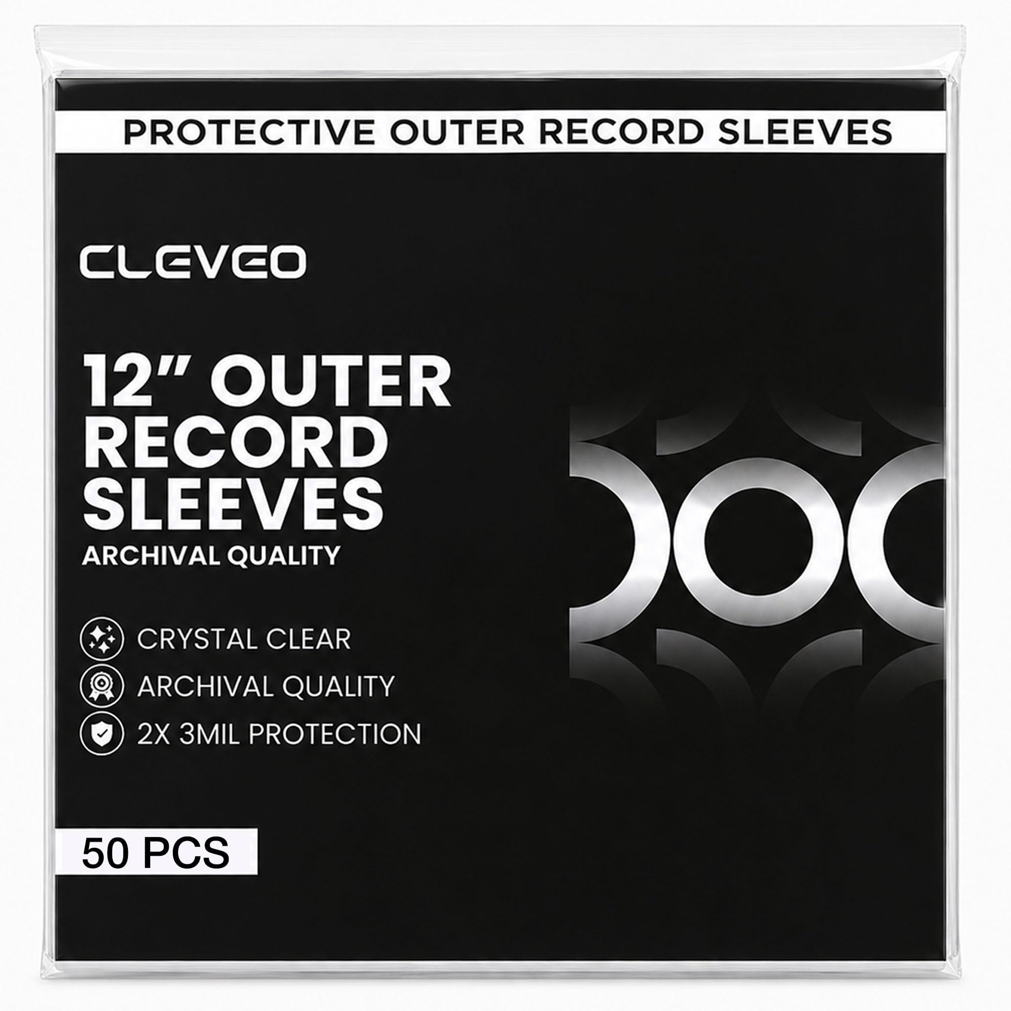 Vinyl Record Outer Sleeves 50 Pack - 12.75" x 12.75" Crystal Clear 3 Mil Polypropylene LP Covers - Archival Quality Anti-Static Acid-Free Protection Against Dust, Dirt & Scratches-image-2
