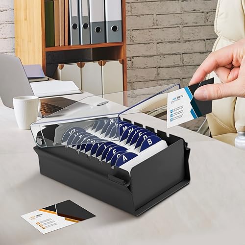 Miniatura 4 de Acrimet Caja organizadora de archivos de tamaño de tarjeta de presentación de índice con base de metal resistente (tarjetas de índice AZ y divisor