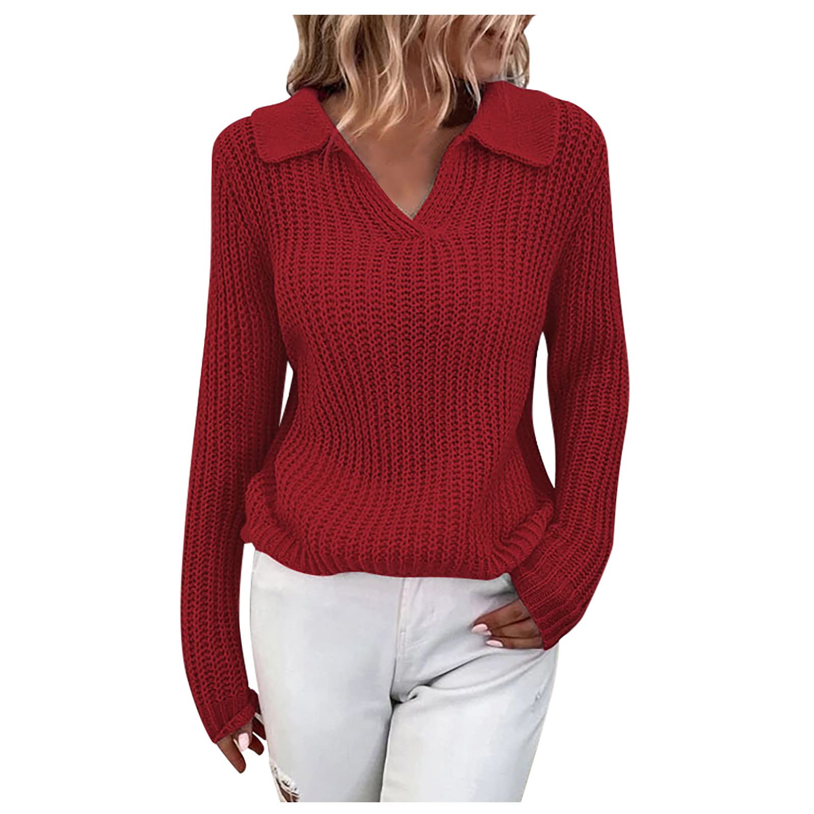 Oversized Sweatshirt for Women, Women Turtleneck Wrap Sweater Women's Black Turtleneck Casual Print Pullover O Neck Long Sleeve Sweater Top Sweaters Under 30 Molisell Cowl Neck (M, Red)