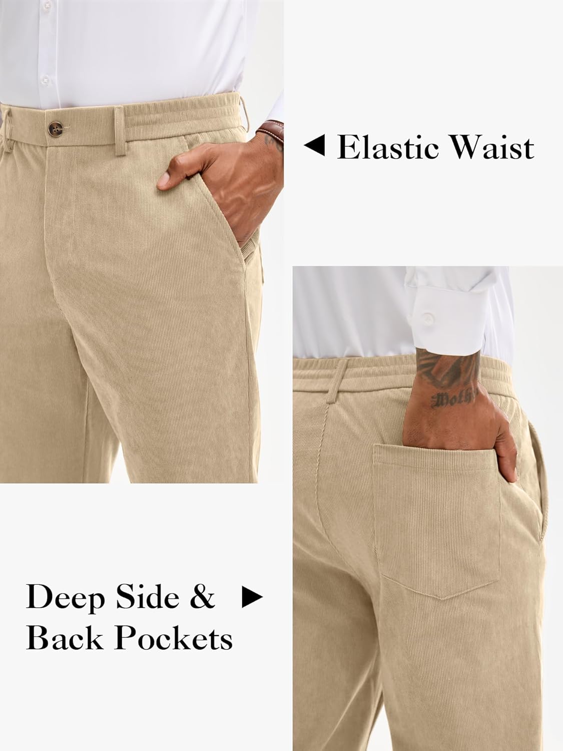 PLEPAN Men's Corduroy Pants - Casual Classic Fit Stretch Elastic Waist Dress Pants - Image 5