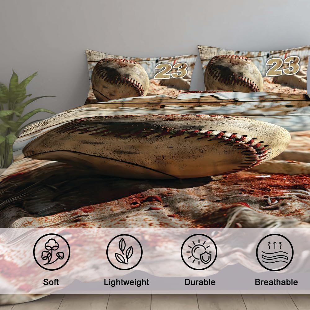 Custom Baseball Comforter Set Twin, Luxury Twin Baseball Bedding Set for Bedroom Decorations Super Warm Duvet Cover Comforter Set Queen for Boy Girl
