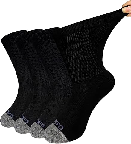 LOFIR Calcetines Diabéticos sin Costuras para Hombre - Algodón con Cinturilla Extra Ancha sin Elástico, Suela Acolchada - Negro, Blanco, Gris - 4 Pares - Tamaño 39-46