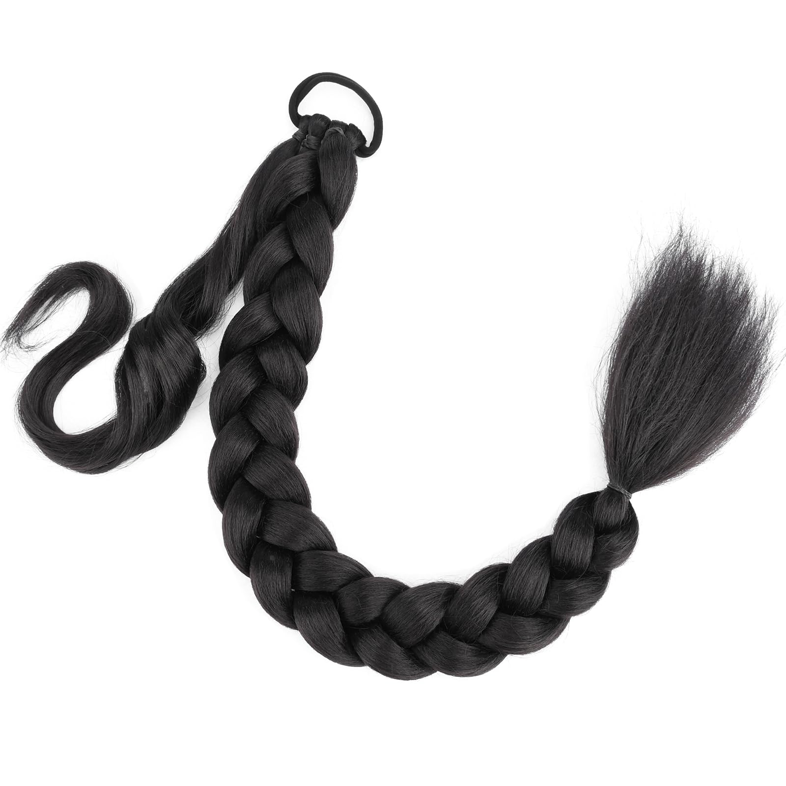 BOBIYA Long Braided Ponytail Extension 30 Inch Pre stretched Braiding Hair Extensions DIY Braid Ponytail Natural Soft Ponytails (Black Brown) - Image 2