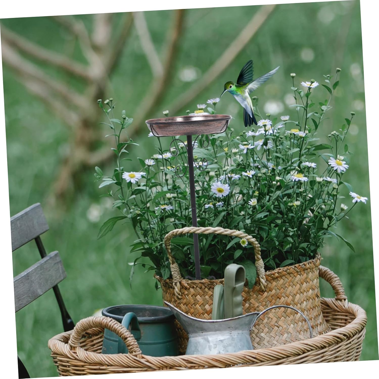 BESPORTBLE Antique Garden Bird Feeder with Metal Stake Weatherproof Iron Birdbath for Outdoor Use Elegant Lawn and Patio Decoration Effortless Setup for Garden Aesthetics