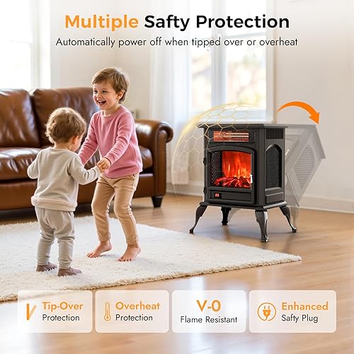 Miniatura 3 de Calentador eléctrico de chimenea - Calentador de chimenea eléctrico independiente con efecto de llama 3D, calentador eléctrico infrarrojo de 1500 W