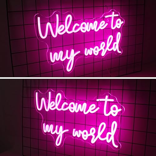 Miniatura 3 de Horseneon Letrero LED de neón con texto en inglés "Welcome To My World", letreros de neón con letras para decoración de pared, letreros de luces de