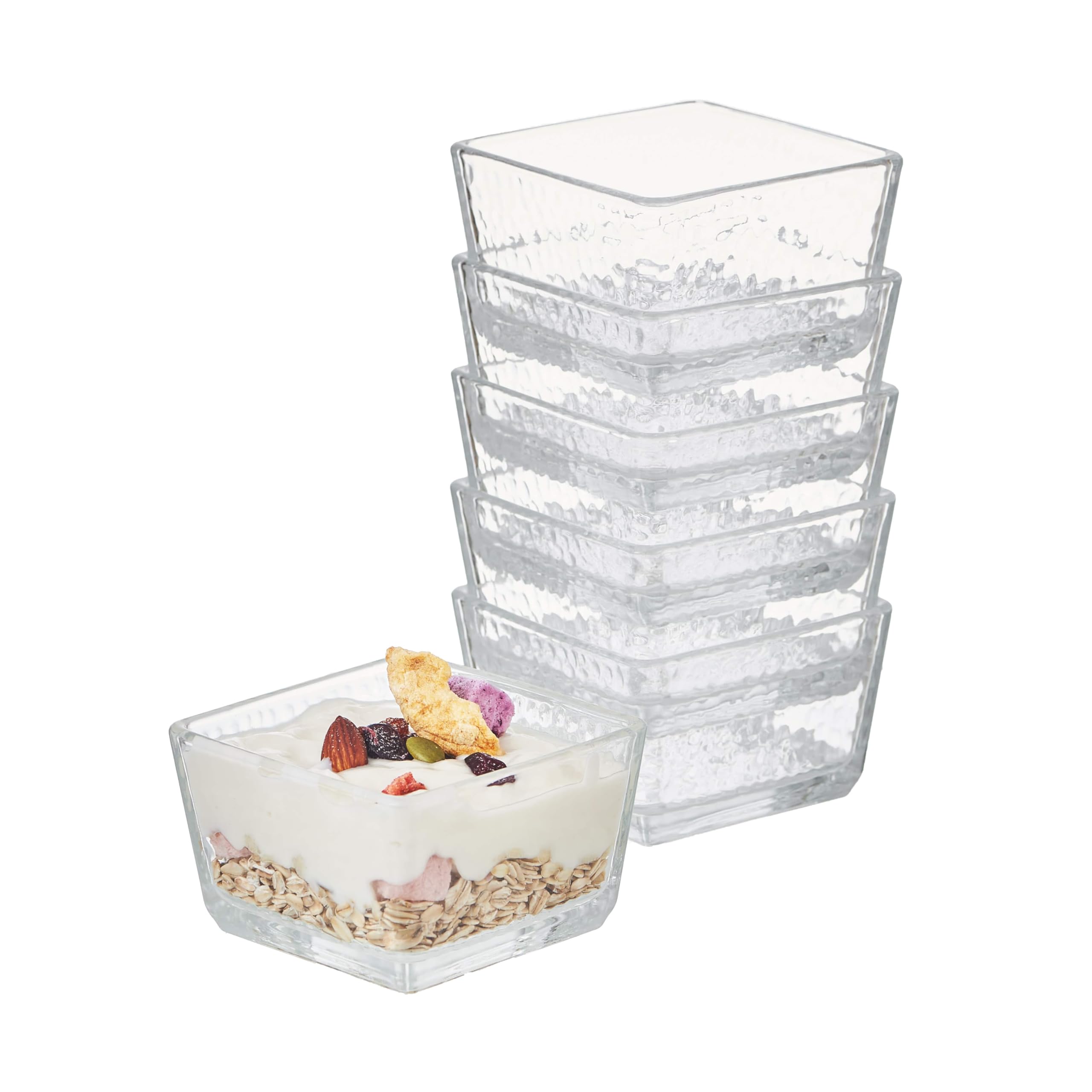 Eden & Willow Small Glass Bowls Set of 6 | Mini Dessert Serving Dishes for Fruits, Pudding, Sauces, Snacks and Dips (Square)