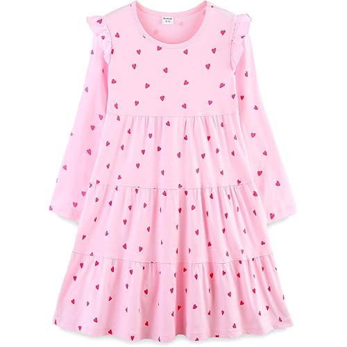 Bumeex Girl's Dresses Cotton Ruffle Sleeve Tiered Swing A-Line Cute Midi Casual Sundress