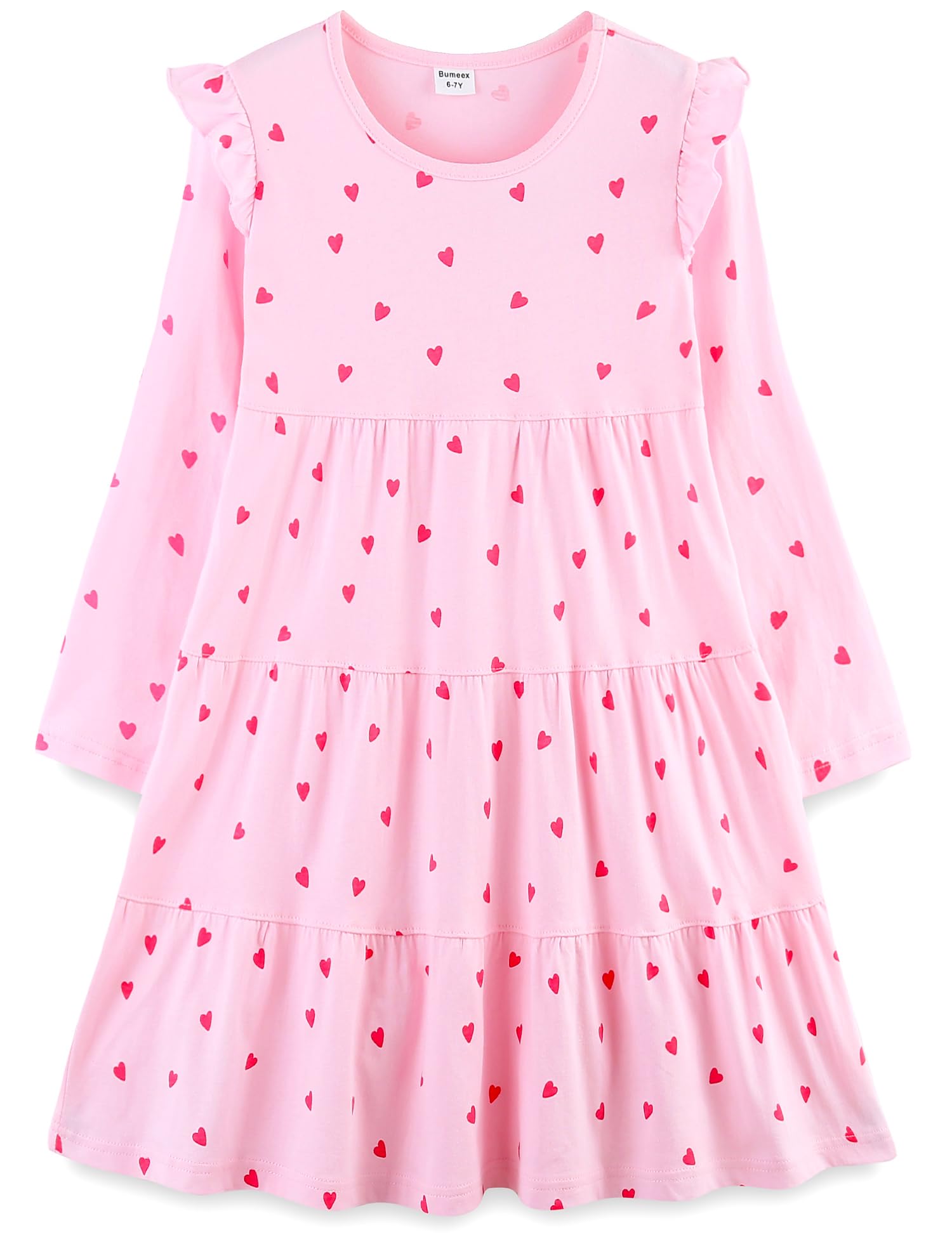 Girl's Dresses Cotton Ruffle Sleeve Tiered Swing A-Line Cute Midi Casual Sundress