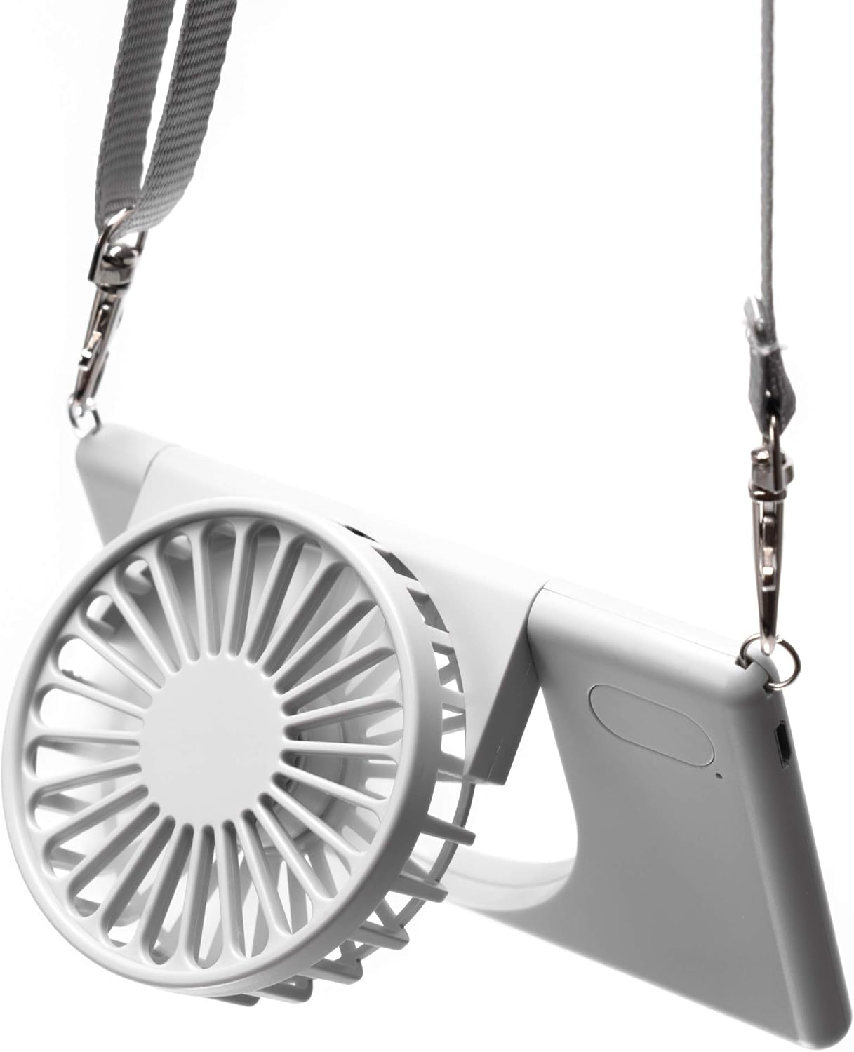 小型デスク用扇風機 Usb充電式 カードネックファン 首掛け対応 グレー 新作通販