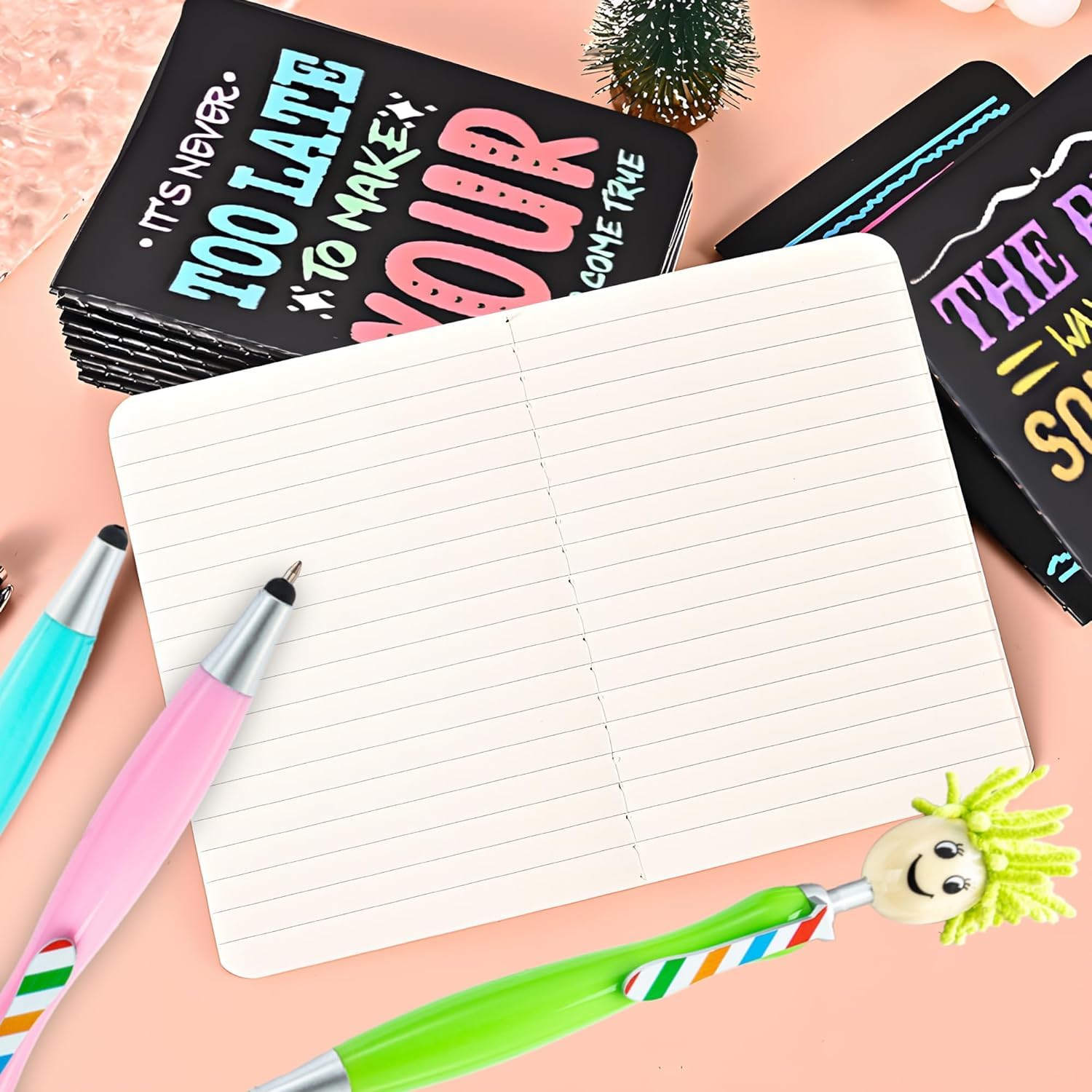 Set di 48 quaderni motivazionali, mini diario foderato con pennini, taccuini tascabili, set regalo per insegnanti, scuola, ufficio, feste