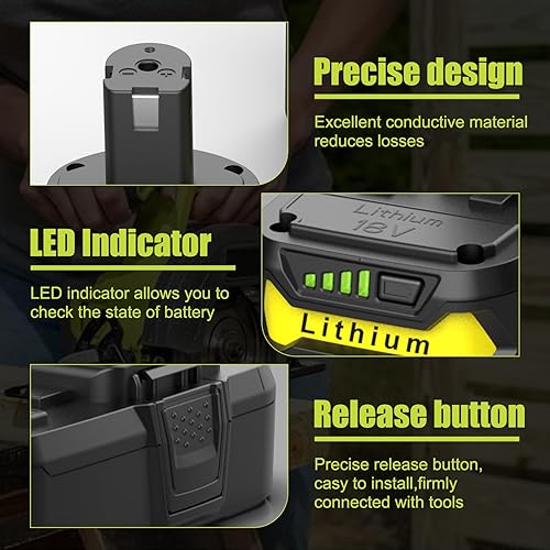Miniatura 5 de Paquete de 2 baterías de repuesto de 4.0Ah para batería Ryobi de 18 V P108 de iones de litio para Ryobi 18V ONE+ batería compatible con P102 P108