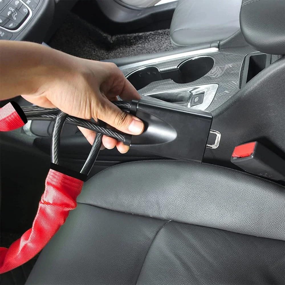 Antivols de voiture Verrou antivol pour véhicule, pour volant et ceinture de sécurité, 2 clés, Installation facile, dispositif pour voiture SUV Canne Antivol Voiture(Black)