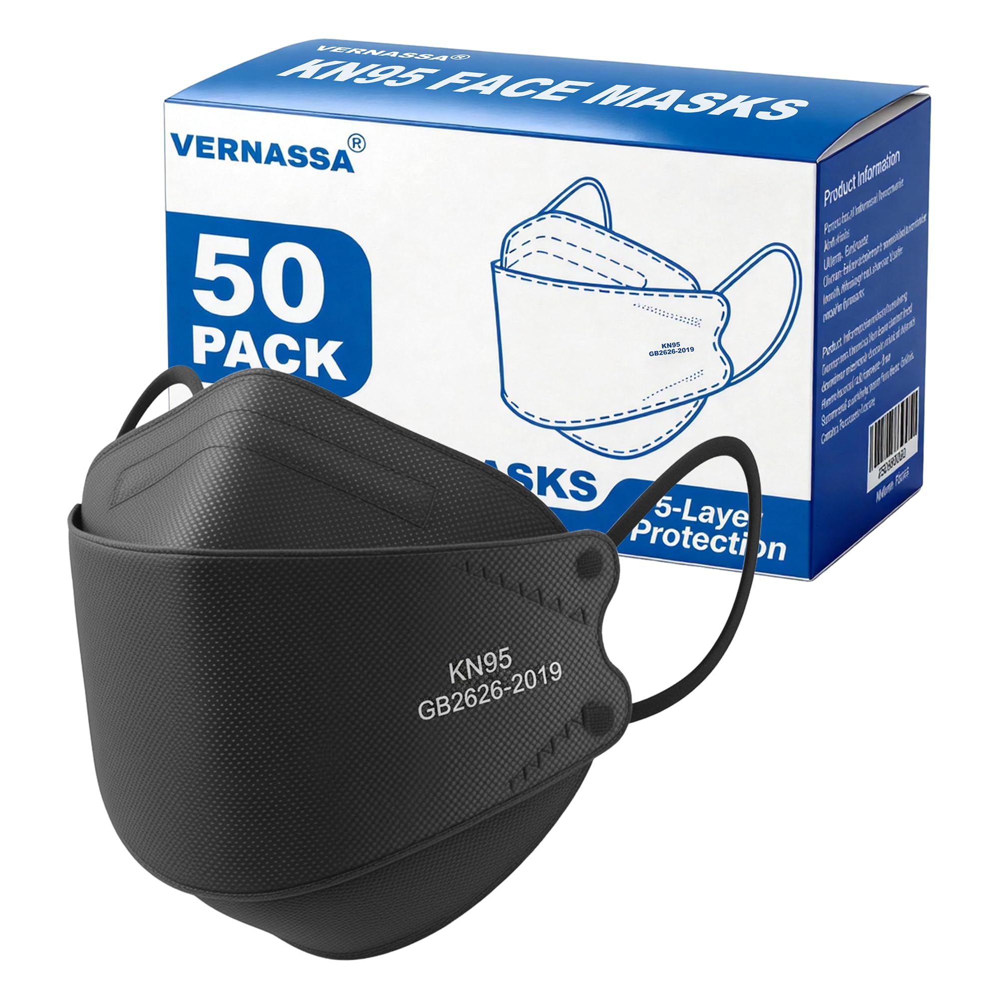 Amazon.com: VERNASSA Black KN95 Face Masks 50 Pack, 5-Layer