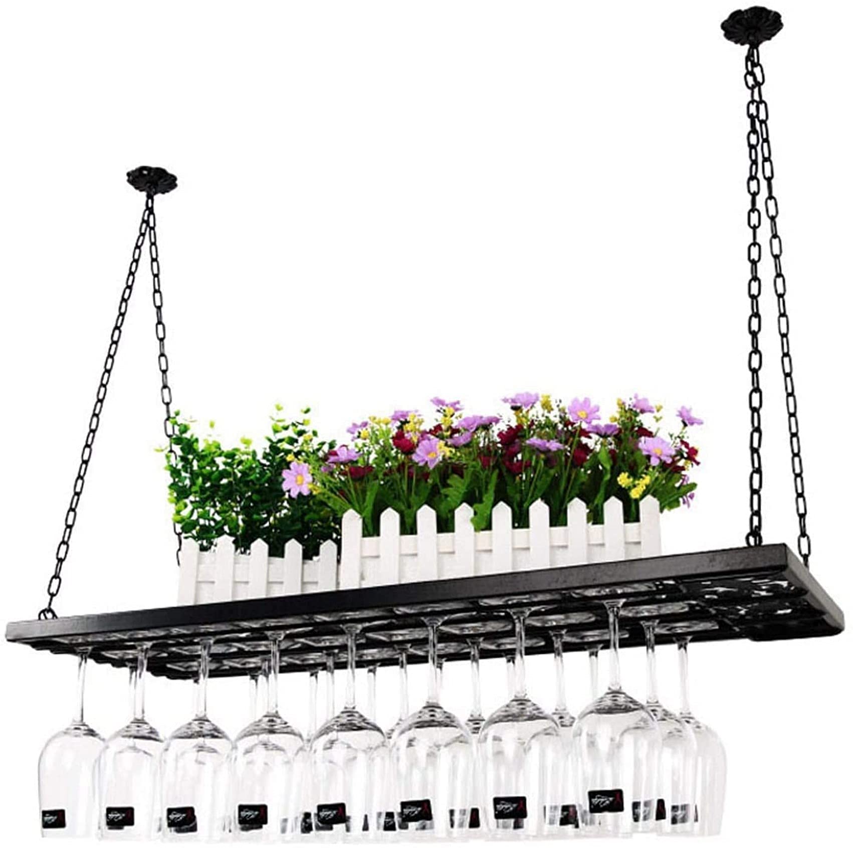 Casier à vin mural en fer noir et étagère de suspension pour bouteilles