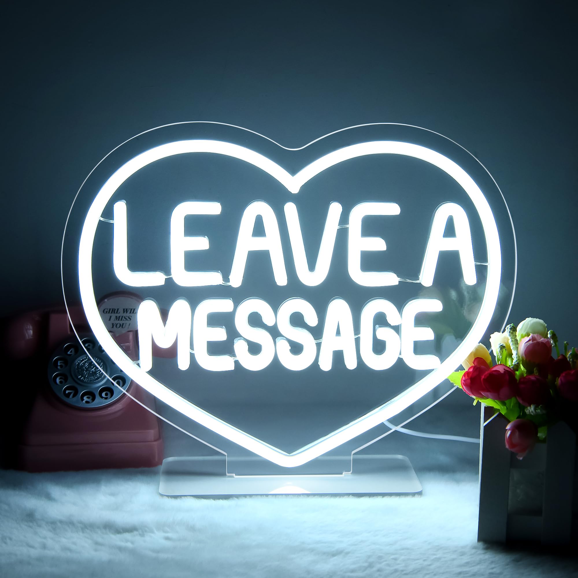 Blecode Leave Message Neon Signs for Wall Decor Led Neon Sign for Light Up Room White Led Lights for Wedding Gifts Birthday Parties Art Decor Audio Guestbook for Grad Party 12.2 * 9.7in (XD321) โ image 1