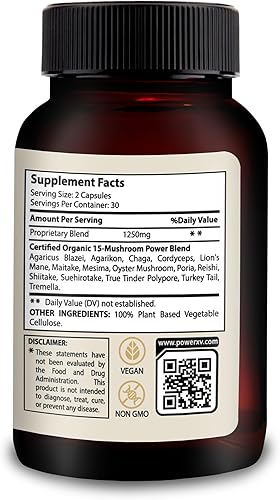 Miniatura 5 de PowerXV - Cápsulas complejas de hongos, 15 suplementos de mezcla de hongos que incluyen chaga, melena de león, cordyceps, cápsulas orgánicas de