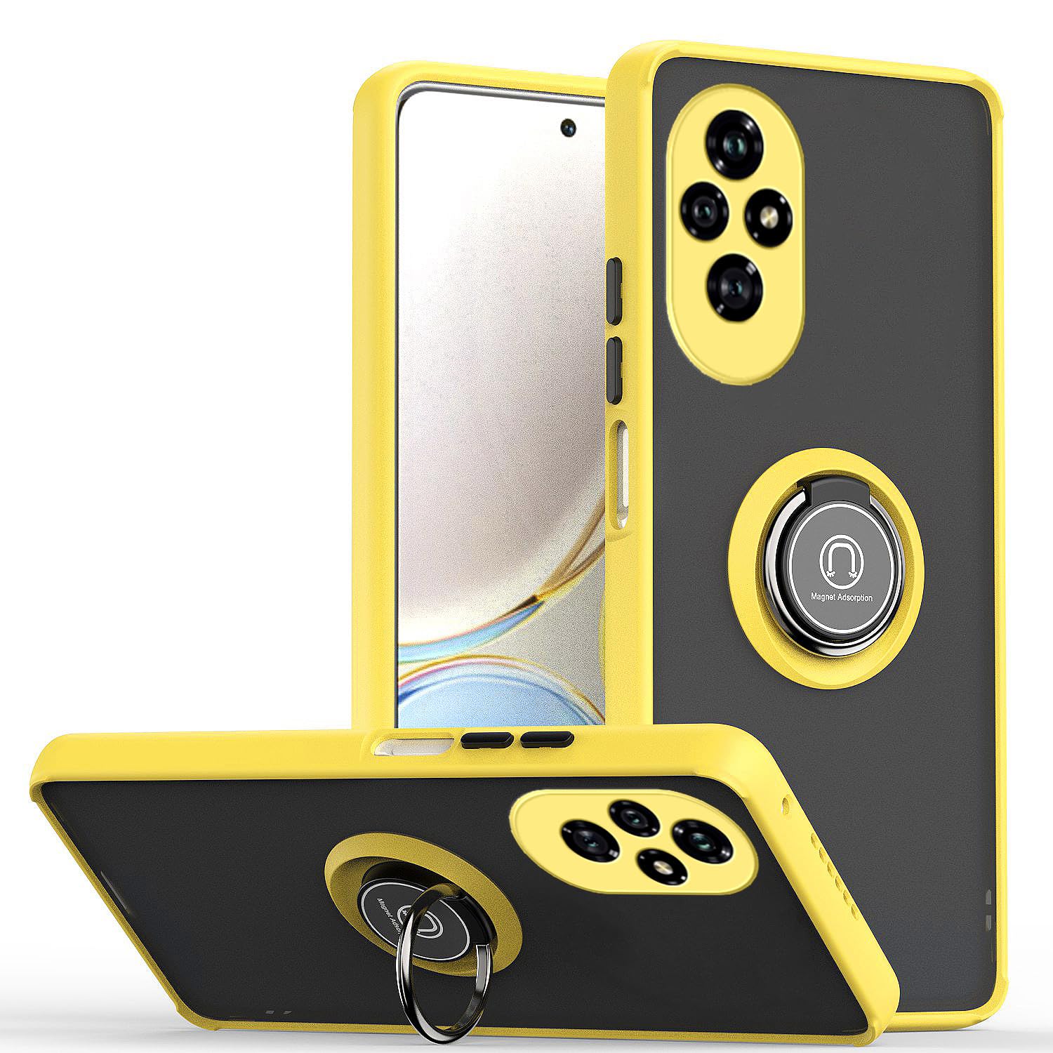 WBWONE Cover per Huawei Honor 200, TPU Silicone e PC Antiurto Custodia con Girevole Anello, Traslucido Glassato Anti-impronta Protettiva Case, Giallo