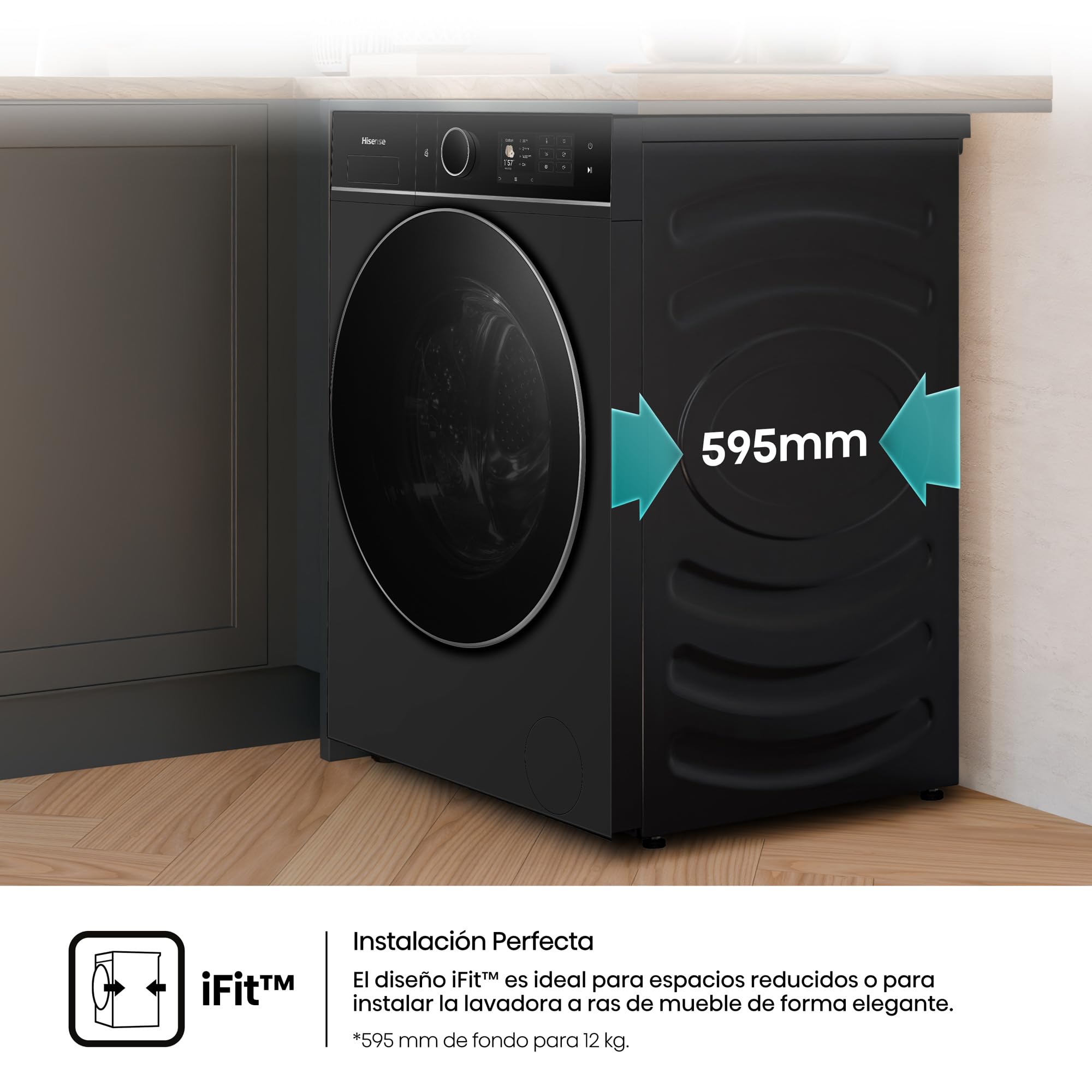 Hisense WD5I1245BBRH - Lavasecadora 12 kg/8 kg, Clase A, Fondo 60cm, 1400 rpm, Máxima Eficiencia AAAA, Bomba de Calor, Lavado y Secado Super, Filtro Optimizado, Lavado y Secado 49', iFit™, Negro