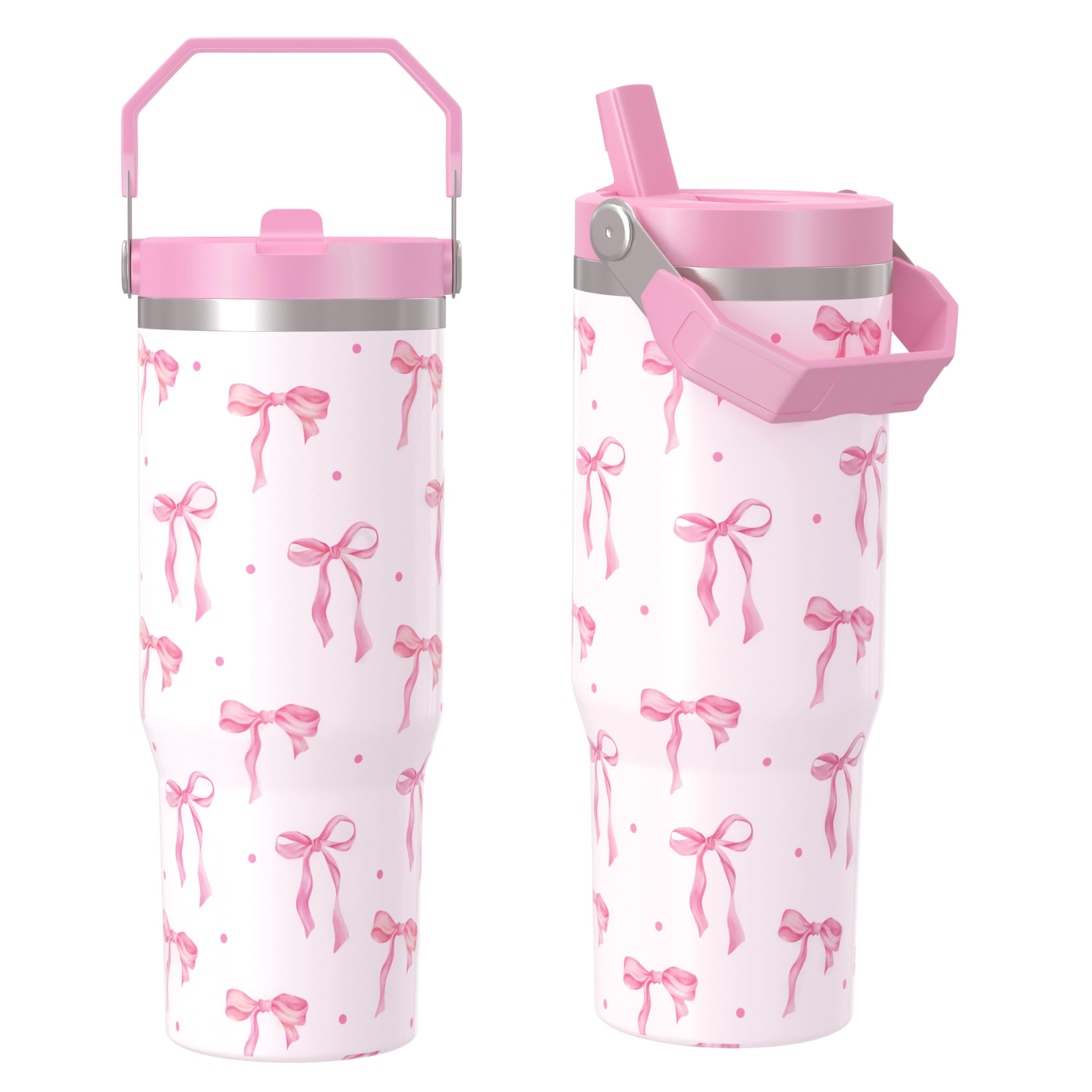 Photo 1 of cahduenx 30 oz Bow Tumbler with Straw Handle, Gifts for Women Who Loves Bow, Stainless Steel Insulated Water Bottle Coffee Cups for Home Office TravelLPNPMFY3545649
