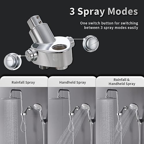 Miniatura 3 de Ryamen Combo de cabezal de ducha doble cabezal de ducha de lluvia de alta presión de 8 pulgadas 5 ajustes de ducha de mano ajustables con barra