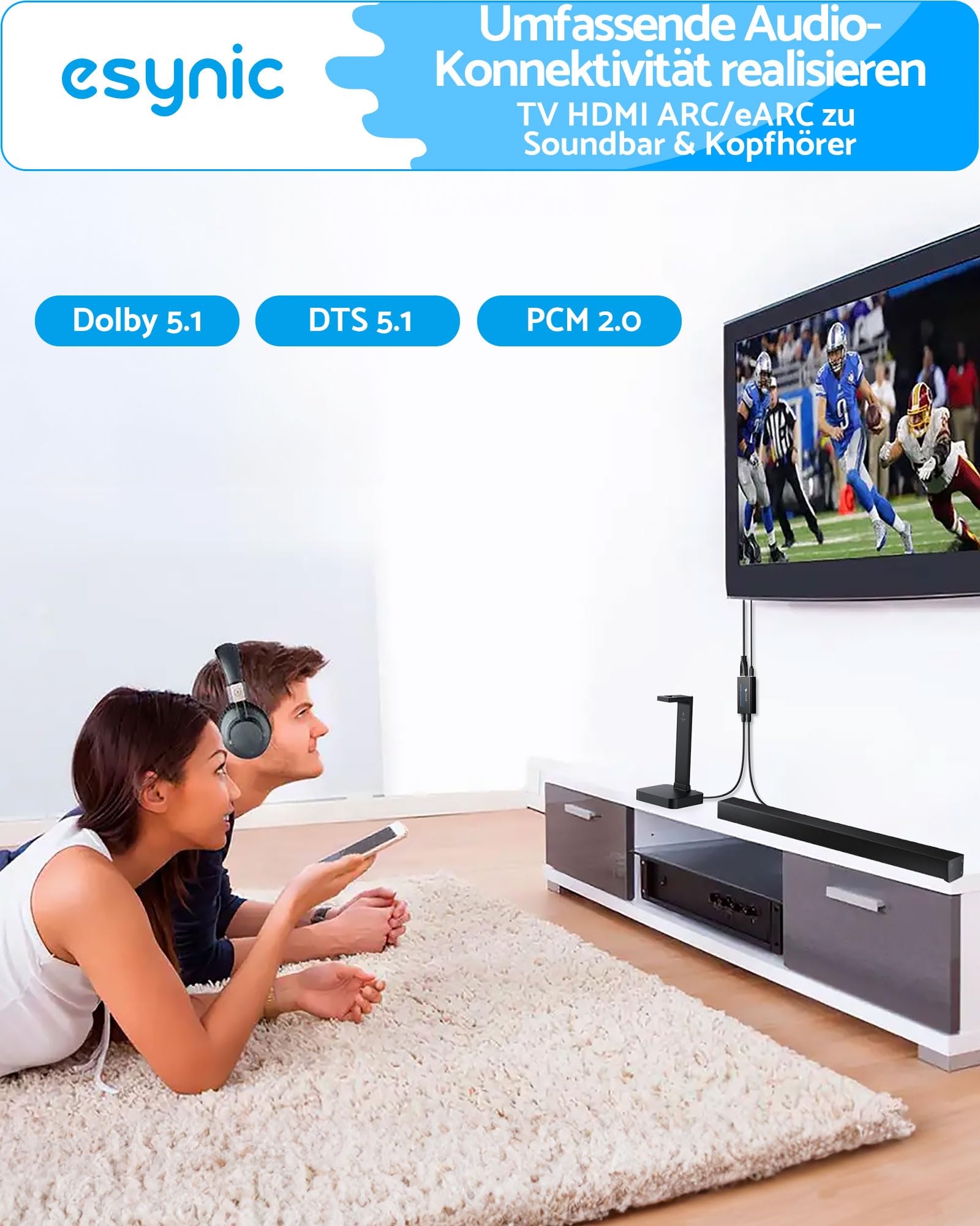 eSynic HDMI-auf-optischer Audio-Extraktor mit HDMI- und SPDIF-Kabel, unterstützt Audioformat 5.1 und 2.0 für HDTV auf Soundbar, kabellose Kopfhörer
