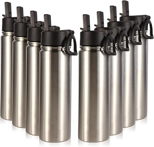 Miniatura 29 de Volhoply Botellas de agua aisladas de 22 onzas con tapa con popote, botella deportiva de acero inoxidable con asa, tazas de agua de metal al vacío