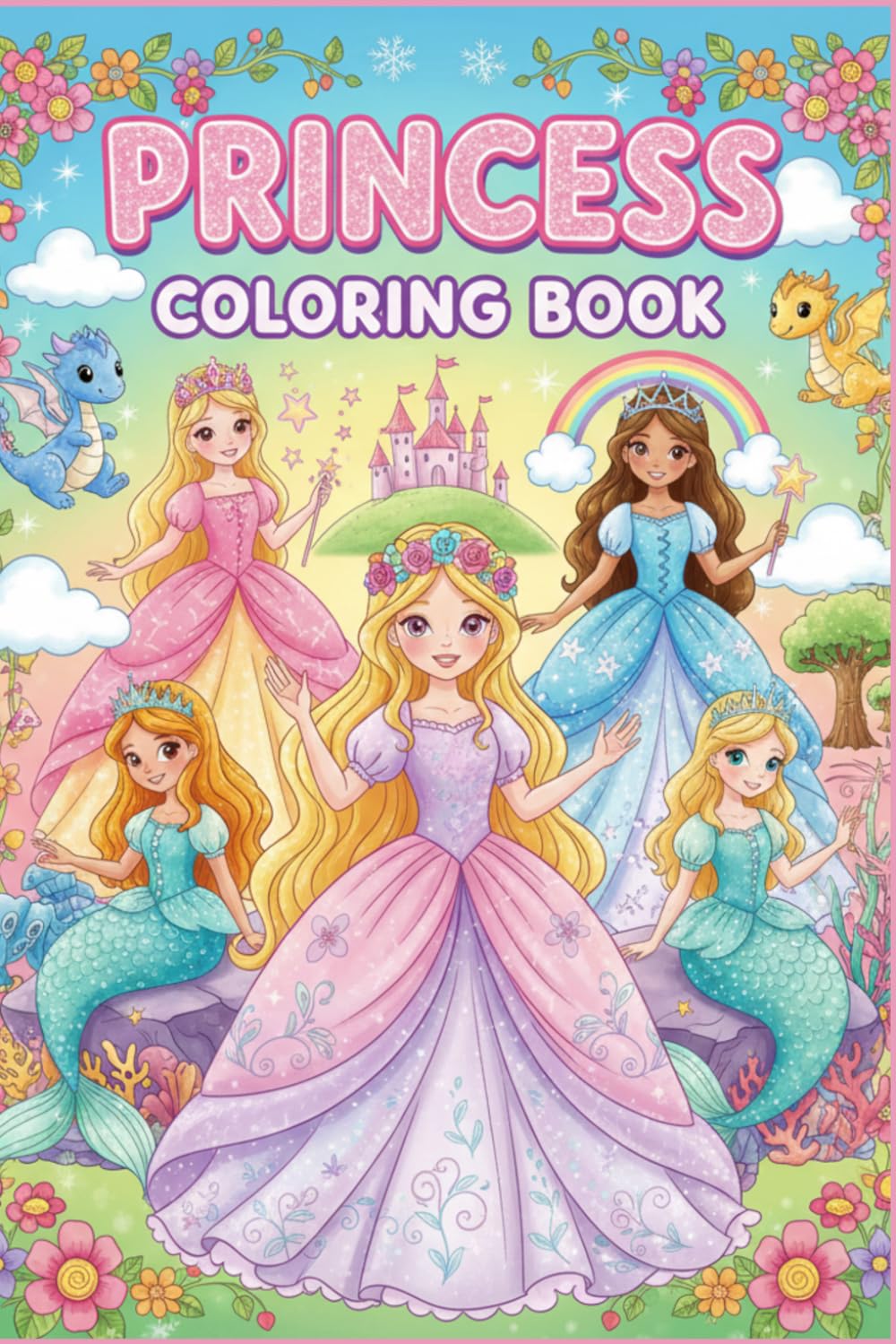 Princess Coloring Book: Cute Fairytale Princesses, Unicorns & Magical Adventures – Fun and Relaxing Coloring Pages