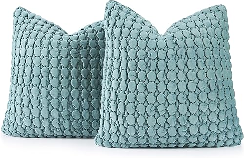 Vista 41 de Juego de 2 fundas de almohada bohemias de 18 x 18 pulgadas, fundas de almohada decorativas de estilo rural de terciopelo, fundas de cojín cuadradas