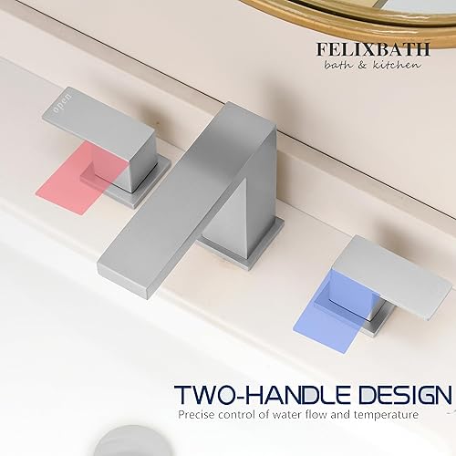 Miniatura 4 de FELIXBATH Grifo de baño de 3 agujeros para fregadero, grifo de lavabo de baño de 8 pulgadas con drenaje desplegable, grifo de tocador de dos manijas
