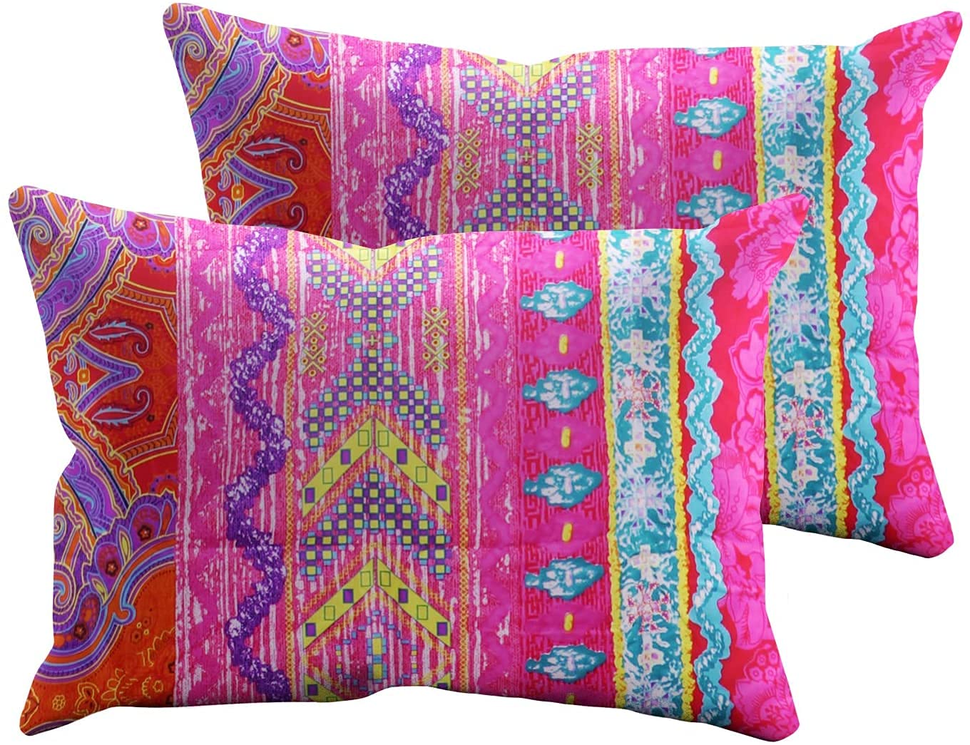 Loussiesd Boho Pillowcase Exotic Striped Bohemian Floral 2 Pillow Shams Standard Colorful Boho Pillow Shams with Evenlop Closure Microfiber Super Soft Bohemian Pillow Cover, 20 x 30 Inch