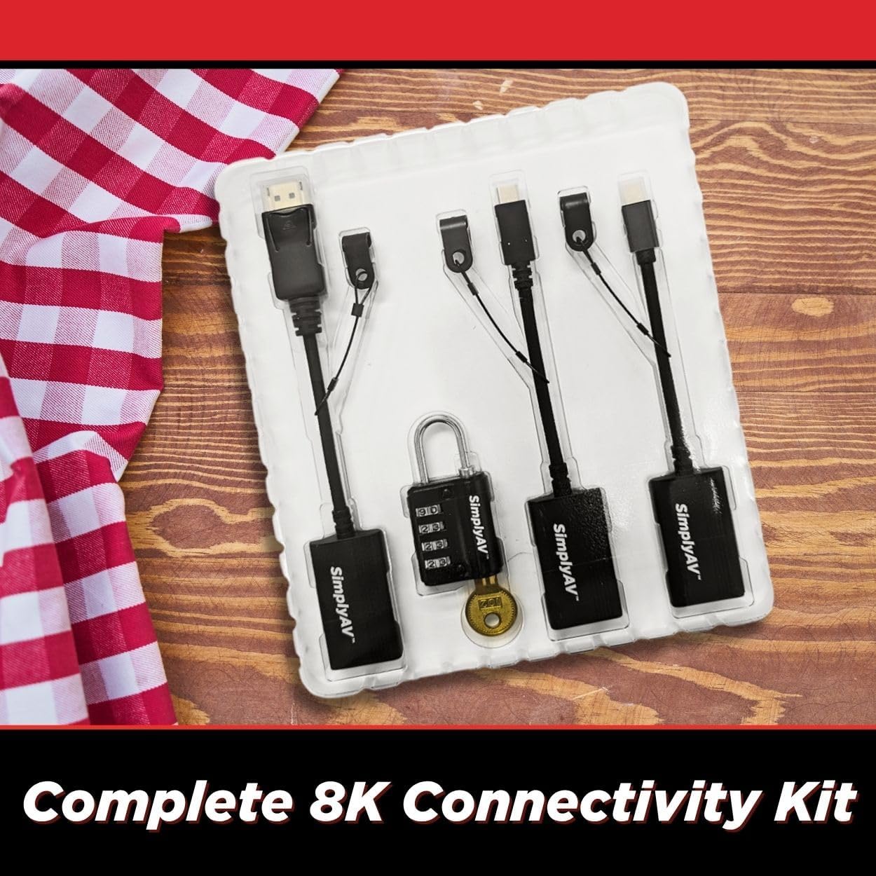 SimplyAV ProAV 8K Loaded Dongle Kit with DP1.4, MDP1.4, USB Type C, HDMI, and Dongle Ring - All-in-One Connectivity Solution - SAV-L002