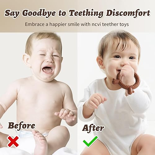 Miniatura 8 de NCVI Juego de 4 anillos de dentición de silicona para bebés de 0 a 6 meses, juguetes de dentición para bebés con crestas, mordedores pequeños para