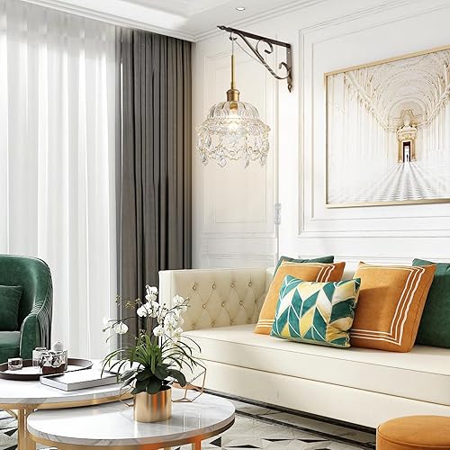 Miniatura 5 de Moderna lámpara colgante de cristal enchufable con cristal vintage mini luz colgante de cristal con cable de enchufe de 14.76 pies, iluminación