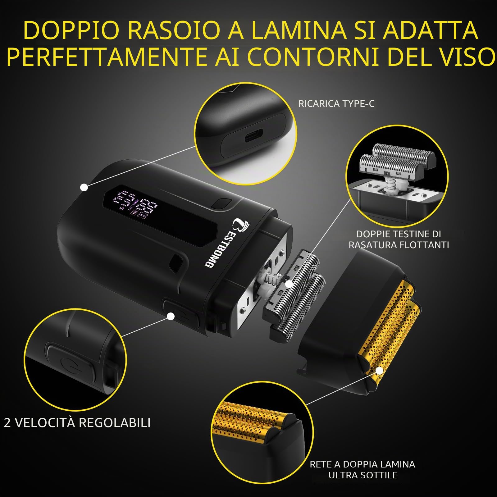BESTBOMG® BS-808A - Tagliacapelli da uomo, tagliacapelli professionale, rasoio ricaricabile, lama a T in metallo, display a LED, kit per taglio capelli da barbiere per uomini e regali, BS-808A (nero)