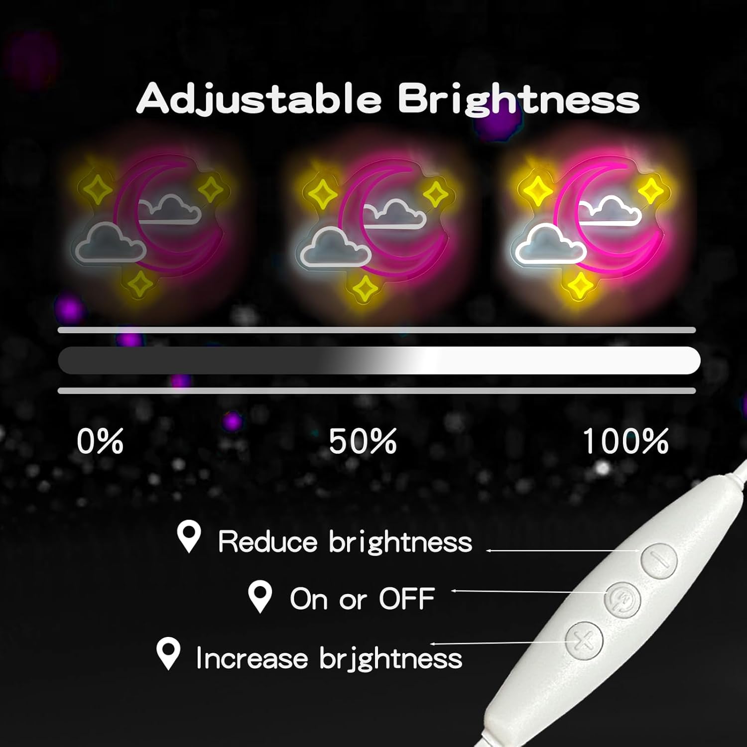 Moon Cloud Star Neon Sign Pink Led Neon signs for Wall Decor Moon Cloud Star LED Neon Light Up Sign For Kids, Teens, Baby Bedroom, Game Room Party Shop Wall Decoration Dimmeable Neon Night Light（14in*13in） - Image 5