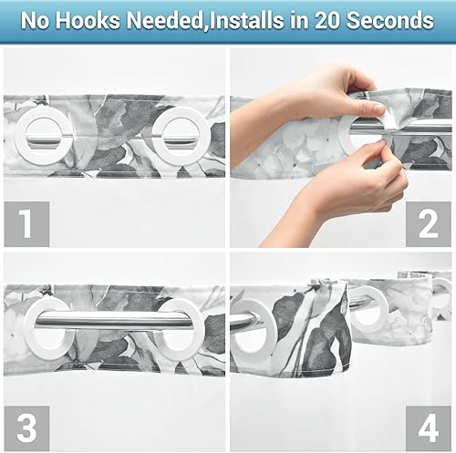 Miniatura 4 de Cortina de ducha sin gancho con forro a presión, cortina de ducha de eucalipto, forro interior lavable, impermeable, cortinas de ducha modernas con
