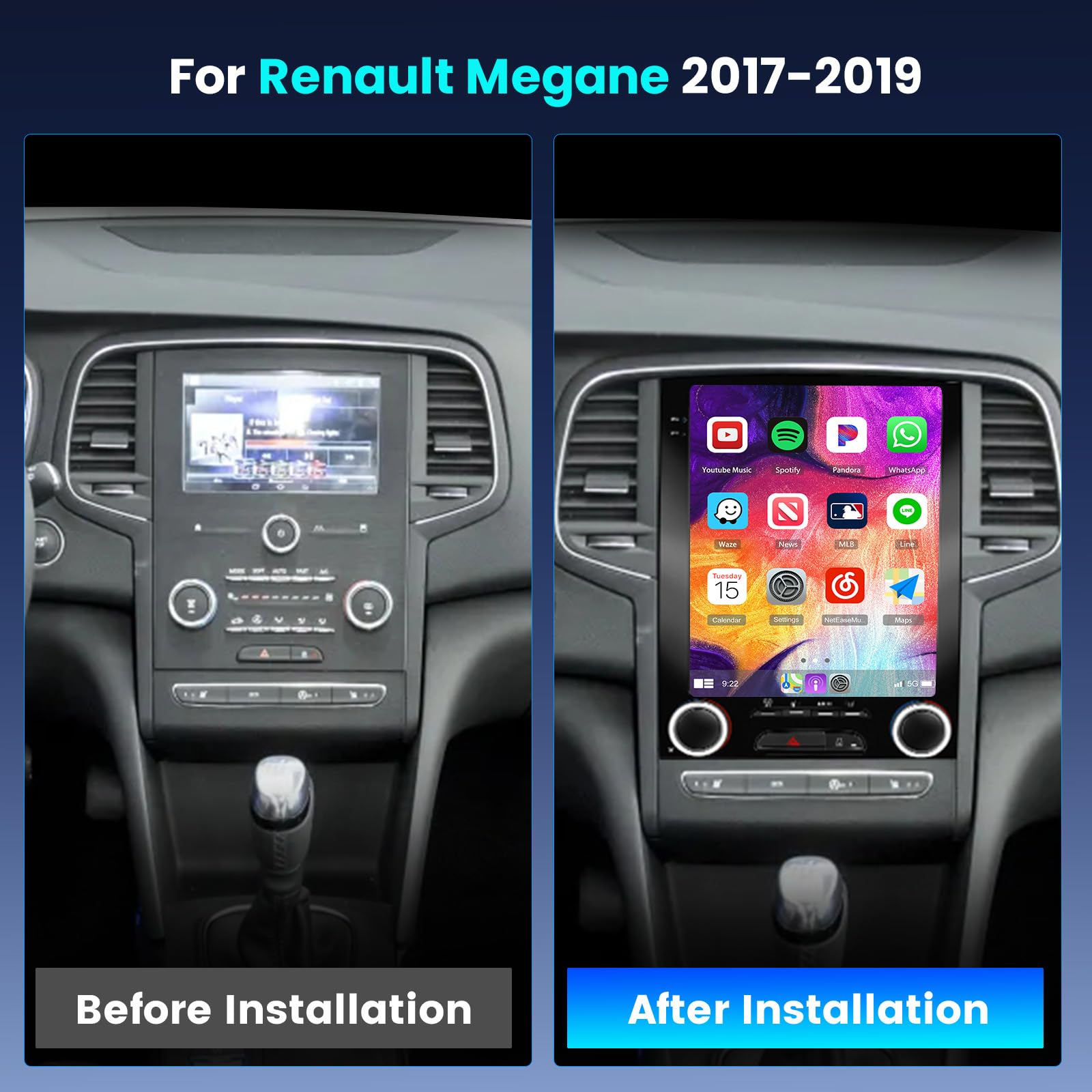 [8 Core 4+64G] Android Radio Coche para Renault Megane 2017-2019 con Inalámbrico Carplay Android Auto MirrorLink, 9.7 Pulgadas IPS Pantalla Táctil Radio con Bluetooth 5.0/GPS/FM/WiFi/SWC/32EQ
