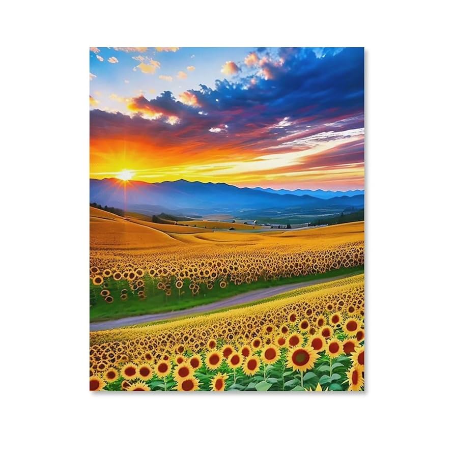 油絵 絵画【夕暮れのひまわり畑】【Ａ4】 油絵 夕暮れのひまわり畑【A4】 絵画 HR 通販 12763898