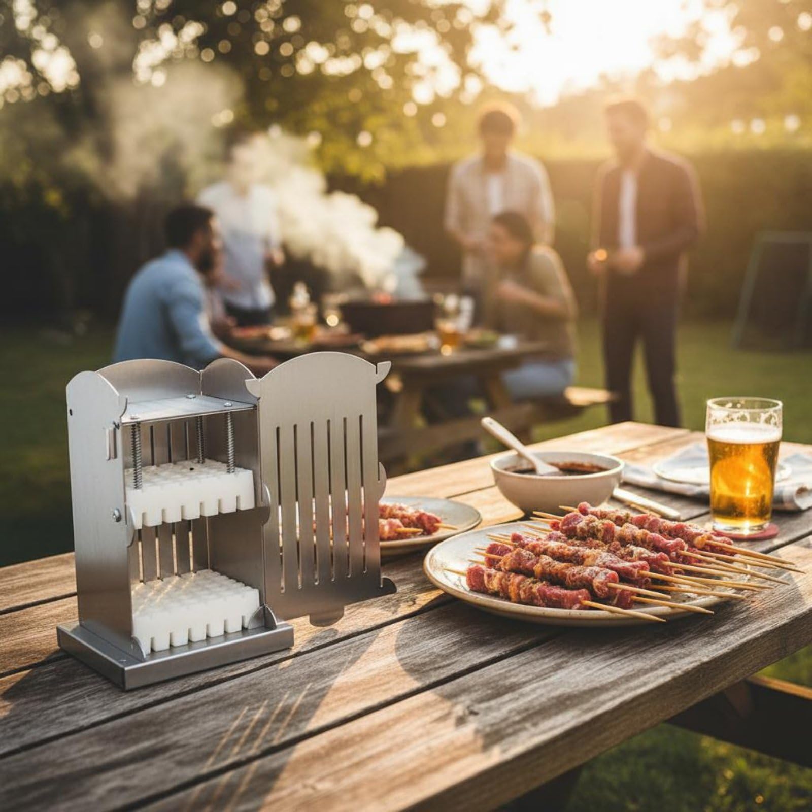 Spiedini Creatore Utensile Spiedini Barbecue Macchina Kebab Acciaio Inox Ergonomico Struttura Compatta Facile da Lavare Adatto per Feste All’aperto Famiglia, 49 Spiedini 1,5CM