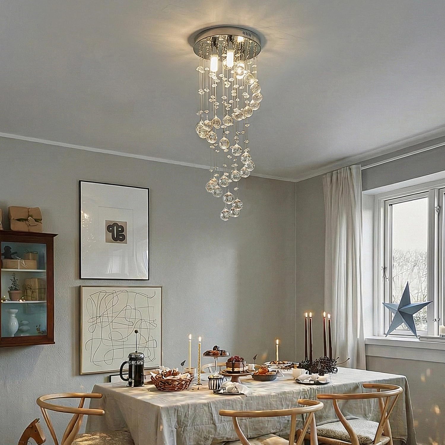 CRYSTOP 3-Lights Spairal Crystal Chandelier,Modern Raindrop Light